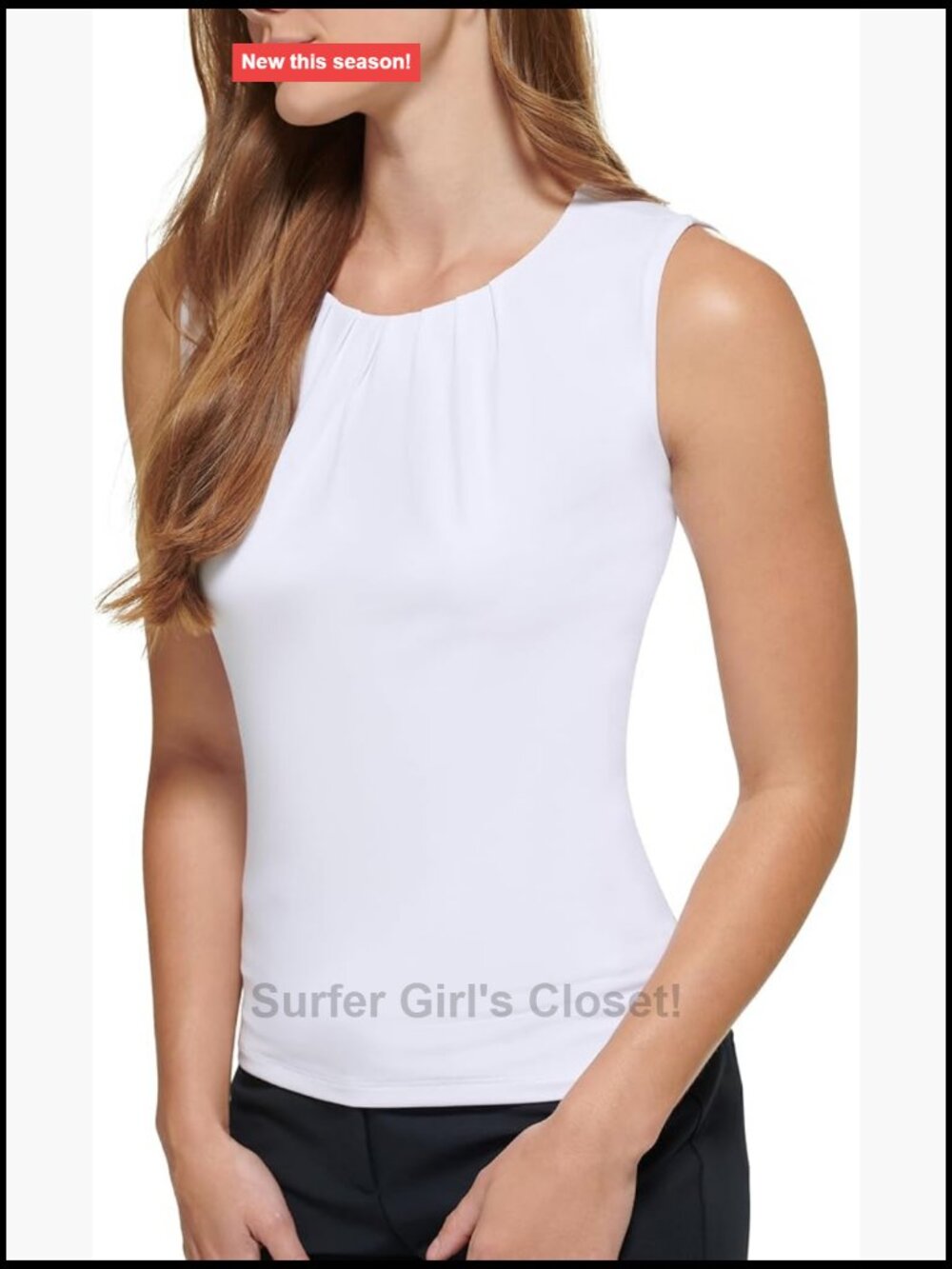 Sleeveless Pleat Neck Tank Top Blouse Stretch Jersey